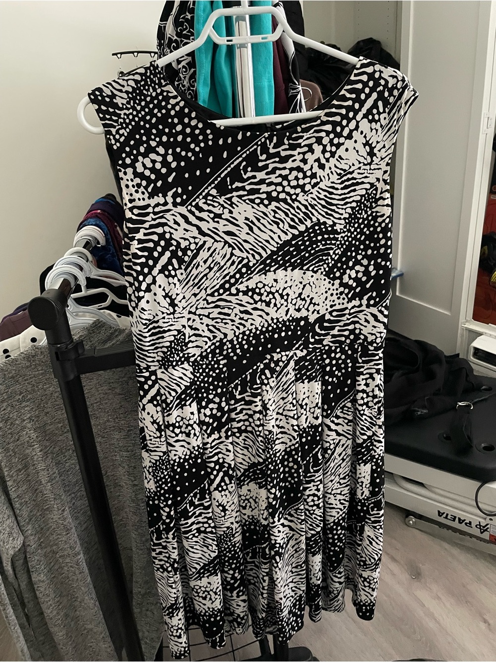 Jessica Black and White Abstract Print Midi Dress